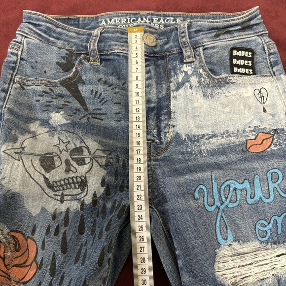 American Eagle High Waisted Patchwork Jeans - Size 0 - Picture 3 of 9